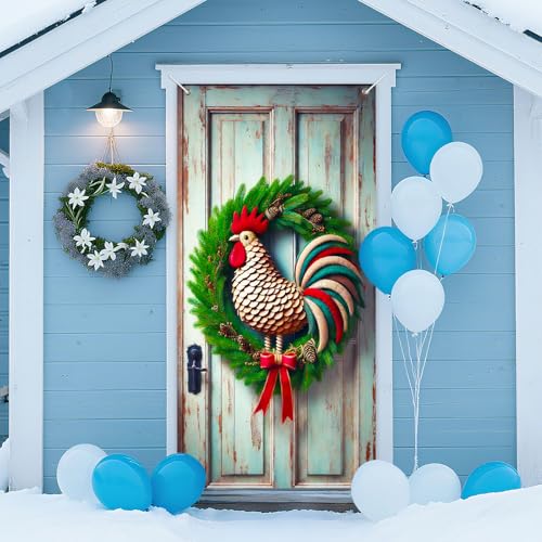 IVN Easter Door Cover 71x35 Inch Holiday Front Porch Door Banners Decoration Spring Farm Rooster Pine for Sign Background Holiday Party Indoor Outdoor Decor - color: Rooster Farmhouse