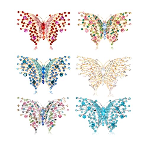 MALOYANVE 6 PCS Multicolor Rhinestone Butterfly Brooch Pin for Women Crystal Elegant Lapel Pins Daily Decoration Dress Accessories Jewelry - color: Colorful-A