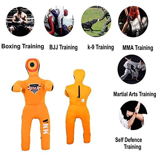 Kids Grappling Standing Dummy - Unfilled – Wrestling, Jiu-Jitsu, MMA Training Dummy with Moveable Arms and Legs – Durable Polyester Fabric - color: Yellow-Stand, size: 3 ft-36 Inch