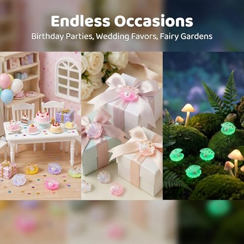 Toyvian 16Pcs Luminous Mini Shell Charms with Pearl Glow in Dark Resin Craft Beads Mini Pearl Shell Figurinesfor Aquarium Decor Fish Tank Accessories Party Wedding Ornaments