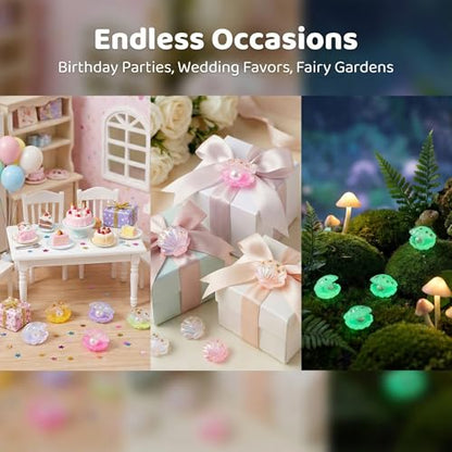 Toyvian 16Pcs Luminous Mini Shell Charms with Pearl Glow in Dark Resin Craft Beads Mini Pearl Shell Figurinesfor Aquarium Decor Fish Tank Accessories Party Wedding Ornaments