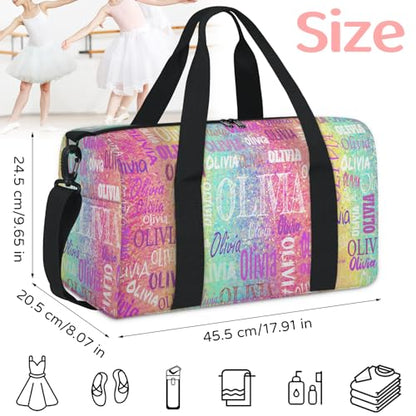 Custom Dance Large Gym Travel Bag Aqua Hot Pink Yellow Bling Glittering | Personalized Sport Sleepover Duffle Bag with Name for Trip - color: Hot Pink Aqua