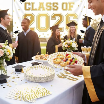 100 PCS Gold Paper Plates 9 Inch & 7 Inch,Napkins Disposable - color: White Gold