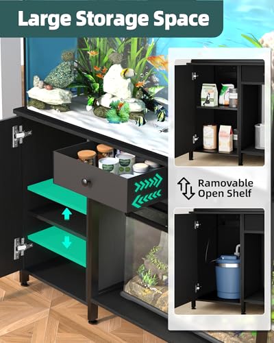 40-50 Gallon Aquarium Stand with Cabinet Drawer, Power Outlet,Black | Fish Tank Stand,Heavy Duty Metal for Turtle Tank , Reptile Terrarium,Fits Office Home,36"x 18"MDF Tabletop,850lbs Capacity - color: Blcak, size: 40-50 Gallon