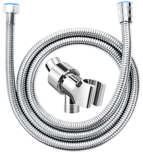 MAYYAYA Brass Ball Handheld Shower Head Holder, 59IN ShowerHead Hose,Silver | Premium ABS Bracket, 360 Degree Rotatable Brass Ball, Arm Mount&Hose Connector, Chrome 1.5m stainless steel shower hose - color: Silver