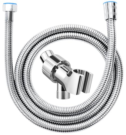 MAYYAYA Brass Ball Handheld Shower Head Holder, 59IN ShowerHead Hose,Silver | Premium ABS Bracket, 360 Degree Rotatable Brass Ball, Arm Mount&Hose Connector, Chrome 1.5m stainless steel shower hose - color: Silver