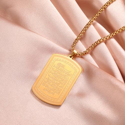 VASSAGO Islamic Allah Necklace for Men Women Stainless Steel Muslim Ayatul Kursi Necklace Islam Arabic Eid Ramadan Jewelry Gift - color: Gold Ayatul Kursi Necklace