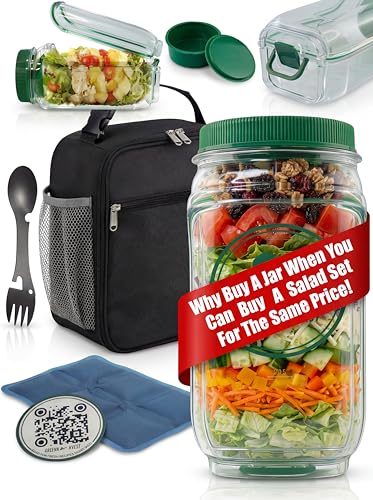 The Original Salad Pod Set-Portable Leakproof Salad Pod Mason Jar Side Open With Dressing Cup-Salad Jar with Side Opening Lid, Salad Prep Reusable Container For Fresh Meals OnTheGo