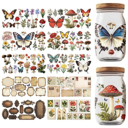 10 Sheets UV DTF Cup Wraps, 10 Styles Vintage Style Stickers Cartoon Rub on Decals Waterproof Transfer Stickers for Glass Cups Wood Crafts - style: Retro