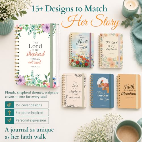 Hardcover Blank Christian Notebook – 140 Pages – Psalm 23:1 | Lined Pages with Bible Verse Cover – Inspirational Writing Spiral Notebook for Bible Study, "Lord is my Shepherd" - color: Shepherd