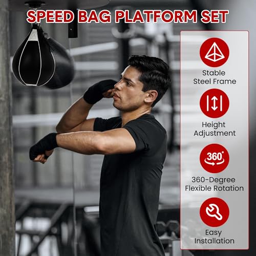 Wall Mounted Speed Bag Platform with Speed Ball, Heavy Duty Iron Boxing Training Kit for, Punching & Coordination, Home Gym Workout Equipment
