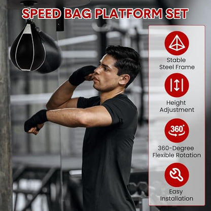 Wall Mounted Speed Bag Platform with Speed Ball, Heavy Duty Iron Boxing Training Kit for, Punching & Coordination, Home Gym Workout Equipment