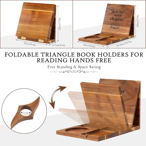Book Holder Stand for Reading Rest, Wooden Foldable Book Rest with Book Page Holder, Cup, iPad & Phone Stand, Book Nook Reading Valet Desktop Triangle Bookstand Bookshelf for Readers Bookworms Gifts - color: Book