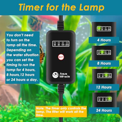 AquaMiracle Aquarium Filter for Green Water, U - V Fish Tank Filter with Timer (4/8/12/24 Hrs), Dual Mode (Aeration/Rainfall) Fish Filter for 40-120 Gallon Tanks, Flow Rate and Direction Adjustable