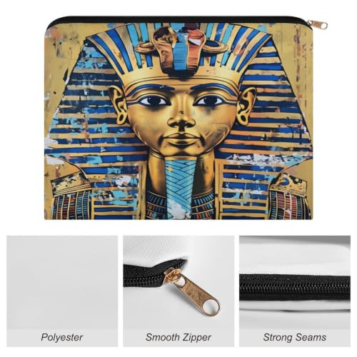 Egyptian Pharaoh Makeup Bag for Women, Cosmetic Pouch Travel Toiletry Organizer Bag 8.9"x6.5" Polyester - color: Egyptian Pharaoh