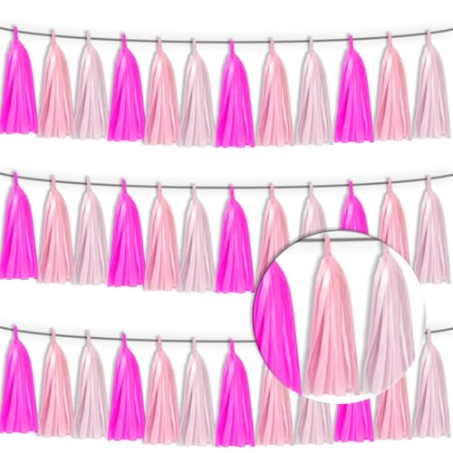 3P Maca-Rose Red Pink LightPink Tassel Banner Garland Foil Fringe Banner Tinsel Banner Backdrop for Parade Floats, Wall Hanging Curtain Parade Floats, Graduation Decorations, Wedding Party Decoration - color: Maca-Rose Red Pink LightPink