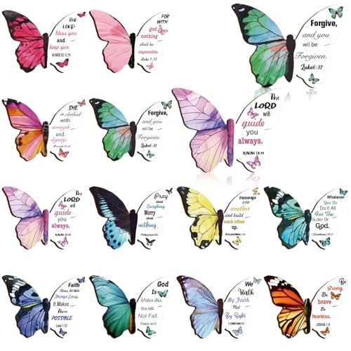 Resurhang 24 Pieces Bible Verse Magnetic Bookmarks Christian Butterfly Magnet Bookmarks Foldable Women Religious Gift for Mother's Day 1.6 x 2.2 In Inspirational Reading Page Markers for School Church