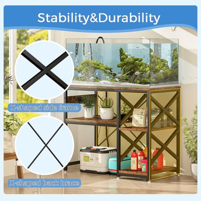 METYERRY 40-50 Gallon Fish Tank Stand with Power Outlet,Adjustable Shelf | 3 Tier Storage,660 LBS Heavy Duty Steel Frame, Fits Fish Reptile and Turtle Tanks, Stable Home Aquarium Setup - color: Rustic Brown, size: 40-50 Gallon