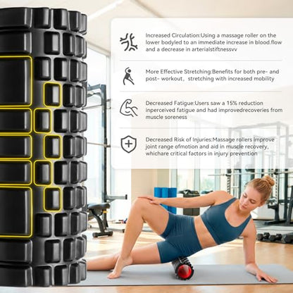 Foam Roller - 13'' Multi-Density Massage Roller for Deep Tissue & Muscle Recovery - Relieves Tight, Sore Muscles & Kinks, Improves Mobility & Circulation - Targets Key Body Parts (Black) - color: Black