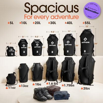 Earth Pak Waterproof Dry Bag - Roll Top Waterproof Backpack Sack Keeps Gear Dry for Kayak with Waterproof Phone Case - color: Black, size: 10L