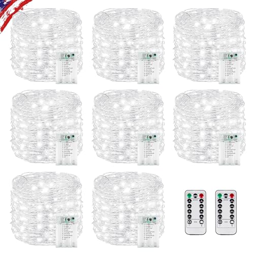 8 Pack Fairy Lights Battery Operated Twinkle Lights Remote Cool White - color: Cool White, size: 8PK 480LED With Remote