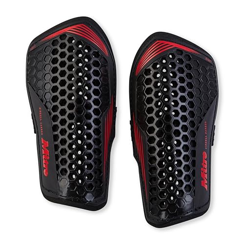 Mitre Unisex Soccer Shin Guards - color: Aircell Carbon Slip Black/Red, size: Small