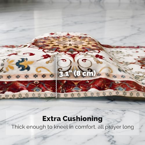UrmiX Memory Foam Knee Support Prayer Rug/Mat– Orthopedic Style Thick Padded Janamaz Sajada, Premium Velvet Islamic Rug with Non-Slip Base, Tasbih Beads & Gift Box Included (Burgundy) - color: Burgundy