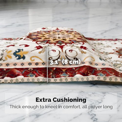 UrmiX Memory Foam Knee Support Prayer Rug/Mat– Orthopedic Style Thick Padded Janamaz Sajada, Premium Velvet Islamic Rug with Non-Slip Base, Tasbih Beads & Gift Box Included (Burgundy) - color: Burgundy