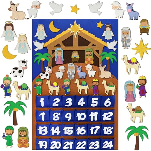 Watersay Christmas Jesus Nativity Felt Advent Calendar with 24 Pockets - style: Jesus Nativity