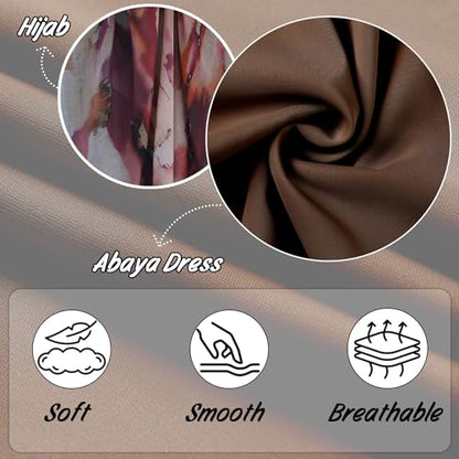 Printing Long Sleeve Abaya with Zipper for Women Dubai and Turkey Robe Spring and Summer Loose and Causual Dress - color: Coffee+hijab, size: Medium