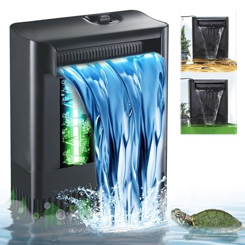 Turtle Tank Filter Aquarium Fish Filter w/U-V Light for Large 40-150 Gallon | 4-Stage Flow Adjustable Low Water Level Internal Deodorization Green Clean Machine Killing Saltwater Freshwater Crystal Clear - size: IX-120-UV5