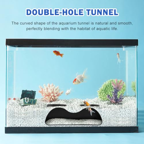 Aquarium Cave Hideout Tunnel, 2-Hole Under Gravel Fish Tank Hide, Black Plastic, 7 x 3.5 x 2.25 in, 2.25 in Openings, Fish and Shrimp Cave Decor