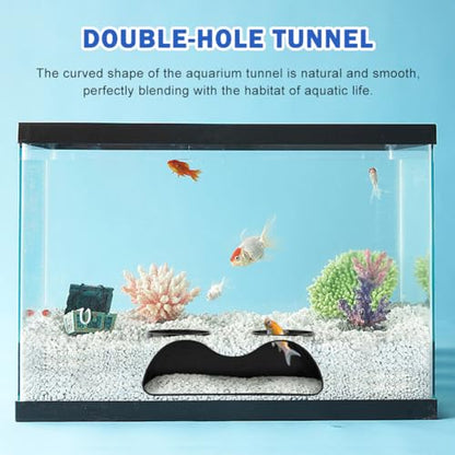 Aquarium Cave Hideout Tunnel, 2-Hole Under Gravel Fish Tank Hide, Black Plastic, 7 x 3.5 x 2.25 in, 2.25 in Openings, Fish and Shrimp Cave Decor