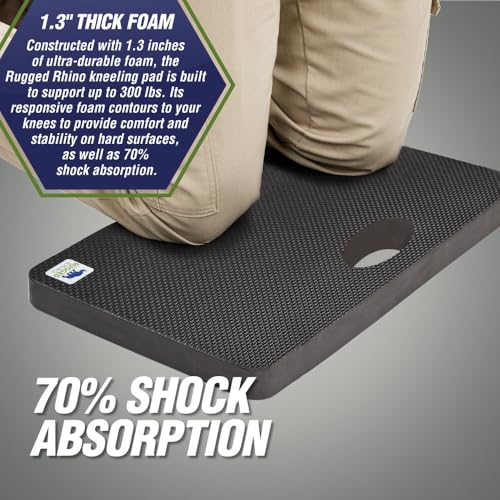 RUGGED RHINO Heavy Duty Patent Pending Kneeling Pad, Shock Absorbent Thick Knee Pads, Holds Up to 300 lbs, Protect Knees from Hard Concrete Surfaces, For Mechanics, Yard Gardening, Gym, Onyx Black - color: Onyx Black
