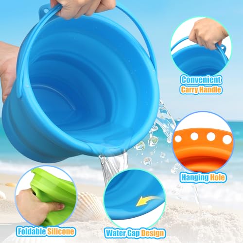 Collapsible Bucket Sandbox Kit Toys for Kids, Foldable Bucket Multi Purpose Sand Pail for Garden Planting Washing Camping Fishing, Beach Essential Travel Toys Summer Activity, Easter Egg Bucket Gift - color: Orange