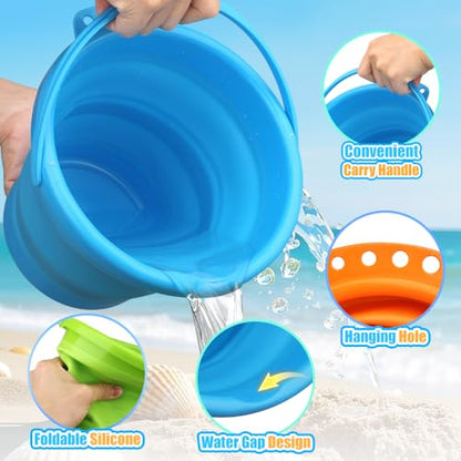 Collapsible Bucket Sandbox Kit Toys for Kids, Foldable Bucket Multi Purpose Sand Pail for Garden Planting Washing Camping Fishing, Beach Essential Travel Toys Summer Activity, Easter Egg Bucket Gift - color: Orange
