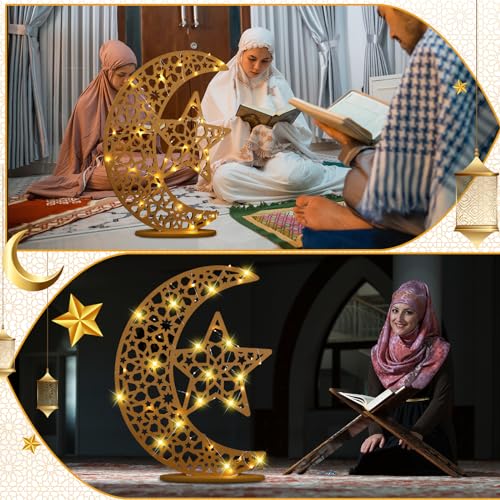 DoubleFill Eid Mubarak Ramadan Crescent Moon Star Light 27.56 x 20.67 Inches LED Wooden Ramadan Mubarak Decoration Eid Gift for Home Bedroom Floor Yard Lawn Islamic Outdoor Decor(Classic) - style: Classic