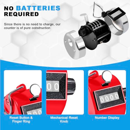TESEAS Clicker Counter Handheld Tally Counter 4-Digit Number Counter, 2 Pack Hand Mechanical Counters Clickers Pitch Umpire Click Counter for Coaching, Knitting, People, Lap, Fishing, Golf, - color: 2pc red blue