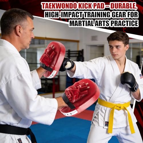 Poen 4 Pcs Taekwondo Kick Pads Set with Focus Mitts and Double Kick Paddle, Martial Arts Training Equipment for Kids Adults, Karate Kickboxing Punching and Kicking Practice Gear - color: Red