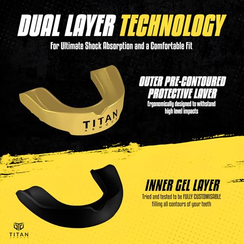 Mouth Guard Boxing, Dual-Layer Boil & Bite Mouthguard, Adult | Premium Dual-Layer | Case Included | Adult & Youth Custom-Fit Mouthpiece | Football, MMA, Hockey, Lacrosse, BJJ, Basketball - color: Solid Gold, size: Adult Age 11+