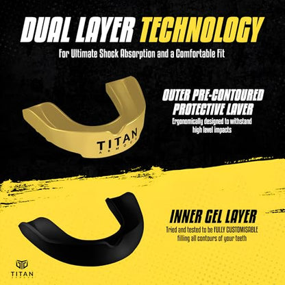 Mouth Guard Boxing, Dual-Layer Boil & Bite Mouthguard, Adult | Premium Dual-Layer | Case Included | Adult & Youth Custom-Fit Mouthpiece | Football, MMA, Hockey, Lacrosse, BJJ, Basketball - color: Solid Gold, size: Adult Age 11+