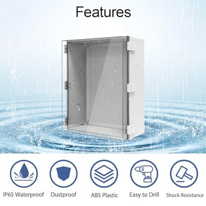 Electrical Box IP65 Waterproof ABS Plastic Enclosure Outdoor and Indoor Project Box Hinged Clear Cover with Mounting Plate Wall Brackets, Outer Dimension 19.7"x 15.7" x 7.9" - size: 19.7"x 15.7" x 7.9" (1pc)