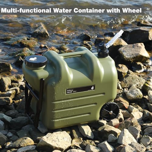 REDCAMP 7.4 Gal Water Container with Wheels & Spigot | Portable Rolling Emergency Camping Water Jug with Folding Handle | BPA Free Food Grade Water Storage Tank for Camping, 2 Pack(28L, Green) - color: Green 28l, 2 Pack