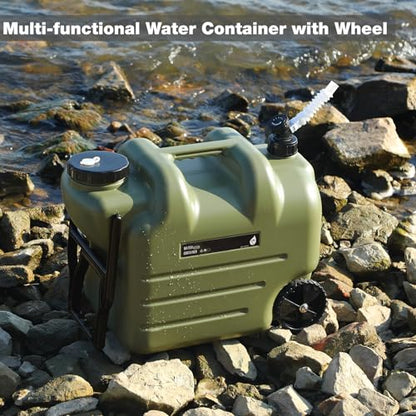 REDCAMP 7.4 Gal Water Container with Wheels & Spigot | Portable Rolling Emergency Camping Water Jug with Folding Handle | BPA Free Food Grade Water Storage Tank for Camping, 2 Pack(28L, Green) - color: Green 28l, 2 Pack