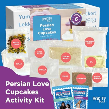 BāKIT Box Persian Love Cupcakes Baking Kit for Kids – Global Cultural Baking Activity Set with Recipe, Booklet & Premium Ingredients – Includes Rose Water, Cardamom & Pistachios – Ages 7–14 - color: Persian Love Cupcakes