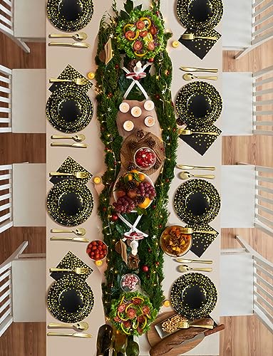 Nkaiso 141Pcs Black Gold Paper Plates and Napkins Party Supplies for20 - color: Black/Gold