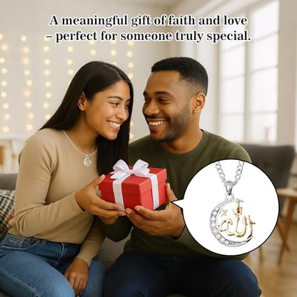 Brilucky Allah Necklace for Women,Muslim Islamic Necklace Religious Faith Pendant,Arabic Moon Jewelry Gifts for Eid Mubarak Ramadan