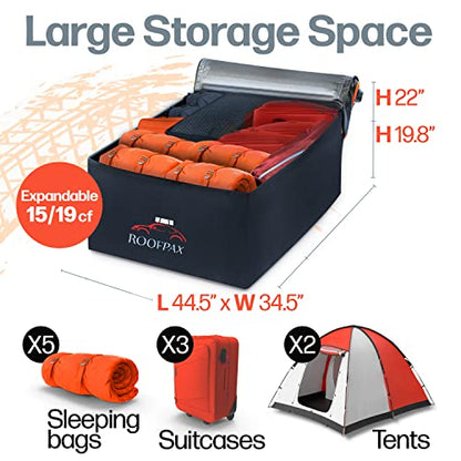 Expandable 15/19 cft. Car Rooftop Cargo Carrier Bag Waterproof Storage Including Double Zippers, Heavy-Duty Tie-Down Straps fit Cars with/Without Roof Top Rack or Side Rails - size: Expandable 15 to 19 Cubic feet