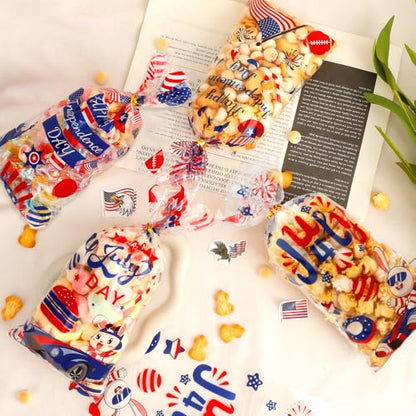 4th of July Treat Bags, 120 PCS Patriotic Cellophane Bags, Plastic Clear Red White Blue Candy Cookie Gift Goodie Snack Bag with Twist Tie for Independence Day 4th Fourth of July Party Favors Supplies - color: Clear-Patriotic-120pcs