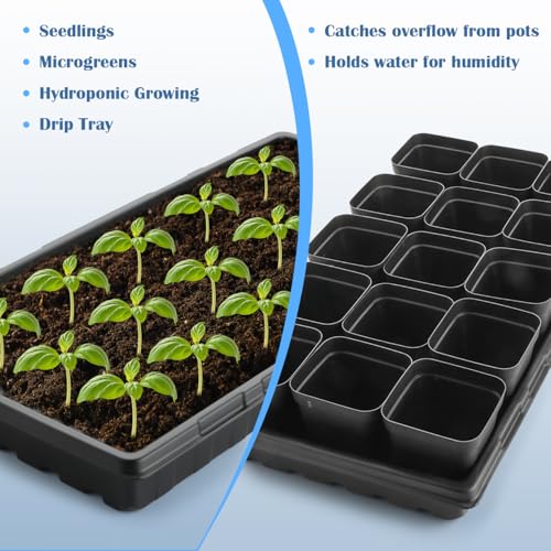 10-Pack Heavy-Duty 1020 Seed Trays No Holes, Thick Plastic Plant Flats | Reusable Growing Trays for Seed Starting, Propagation, Microgreens, Transplanting & Bottom Watering (21" x 11", 2.76" Deep) - color: Black, size: 10p 1020 Trays No Holes